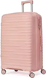 Mala De Viagem Grande 32Kg Polipropileno 8 Rodas 360 Giratória Para Despachar Rígida Leve Tamanho G Viagem Internacional Resistente (ROSA CLARO, Grande)