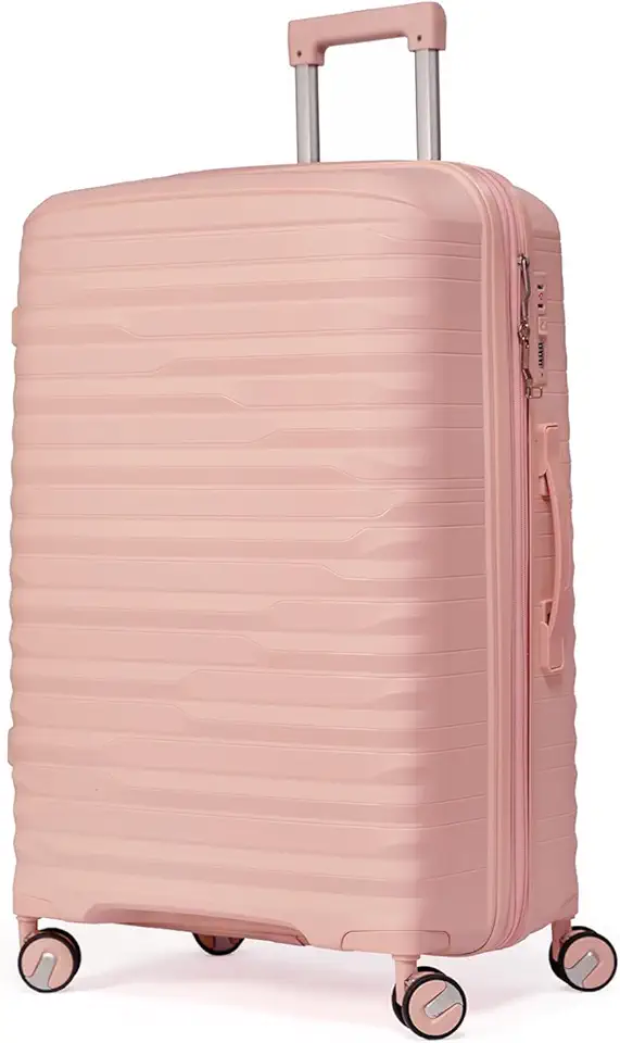 Mala De Viagem Grande 32Kg Polipropileno 8 Rodas 360 Giratória Para Despachar Rígida Leve Tamanho G Viagem Internacional Resistente (ROSA CLARO, Grande)