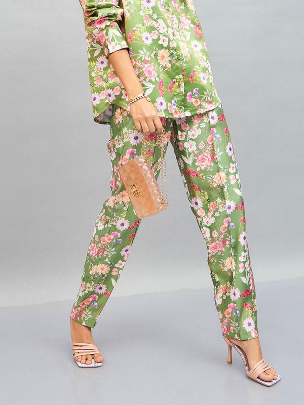 Image of SASSAFRAS Women's Satin Floral Darted Pants