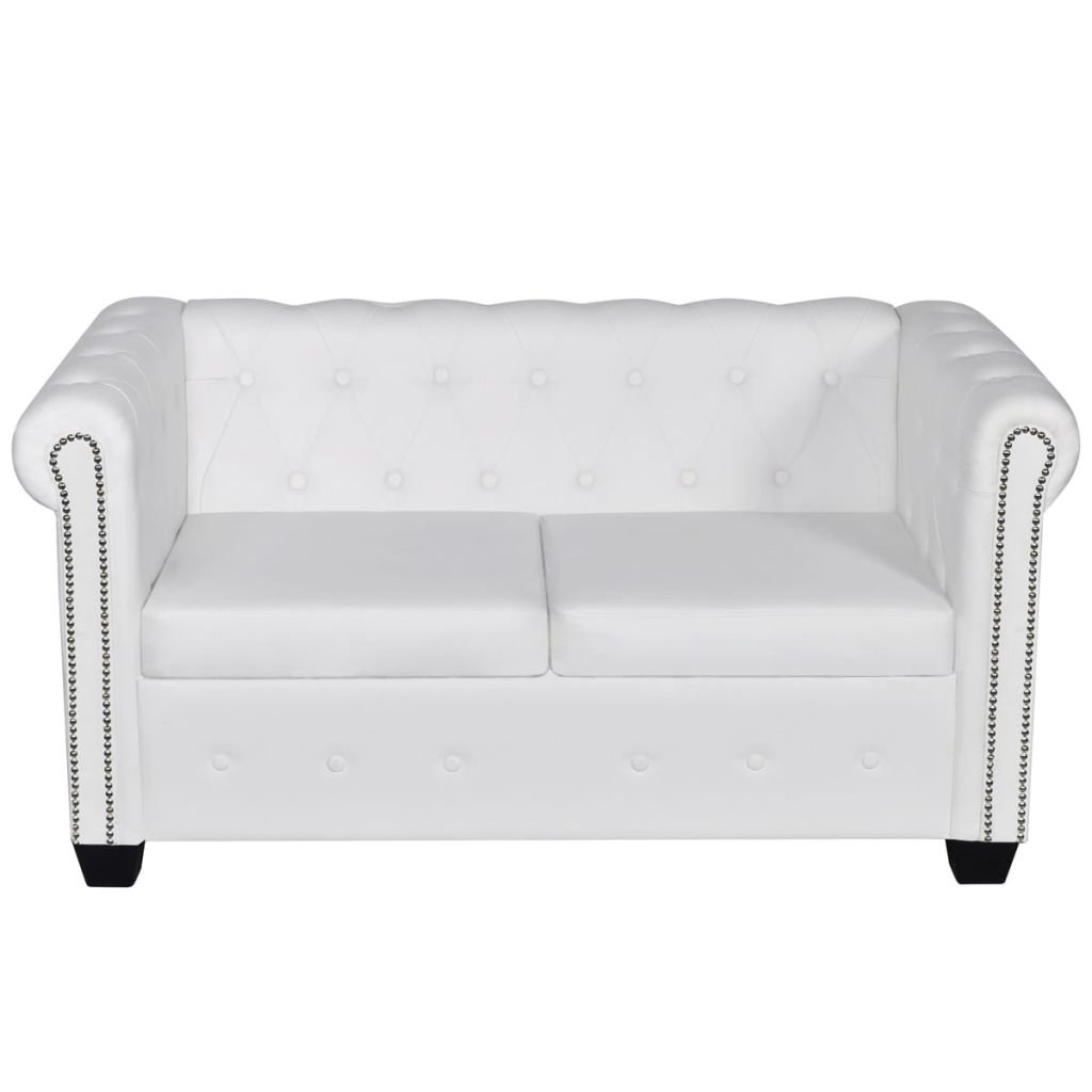 Tidyard Chesterfield 2-Seater Artificial Leather White Vintage Back and Modern Style Couch Upholstery Furniture