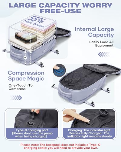 Image of suradar Vacuum Seal Travel Backpack Built-in Pump,Air Compression System Vacuum Vacpack Travel Bag for Women Men Carry On Suitcase Luggage Laptop Airlines Approved Daypack Space Saver Bags Purple