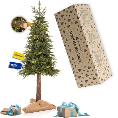 Springos Árbol de Navidad Artificial de 220 cm en Tronco de Abeto Natural Artificial con 402 Puntas y Tronco de Madera auténtica, sin Agujas, Duradero, pequeño para decoración Festiva