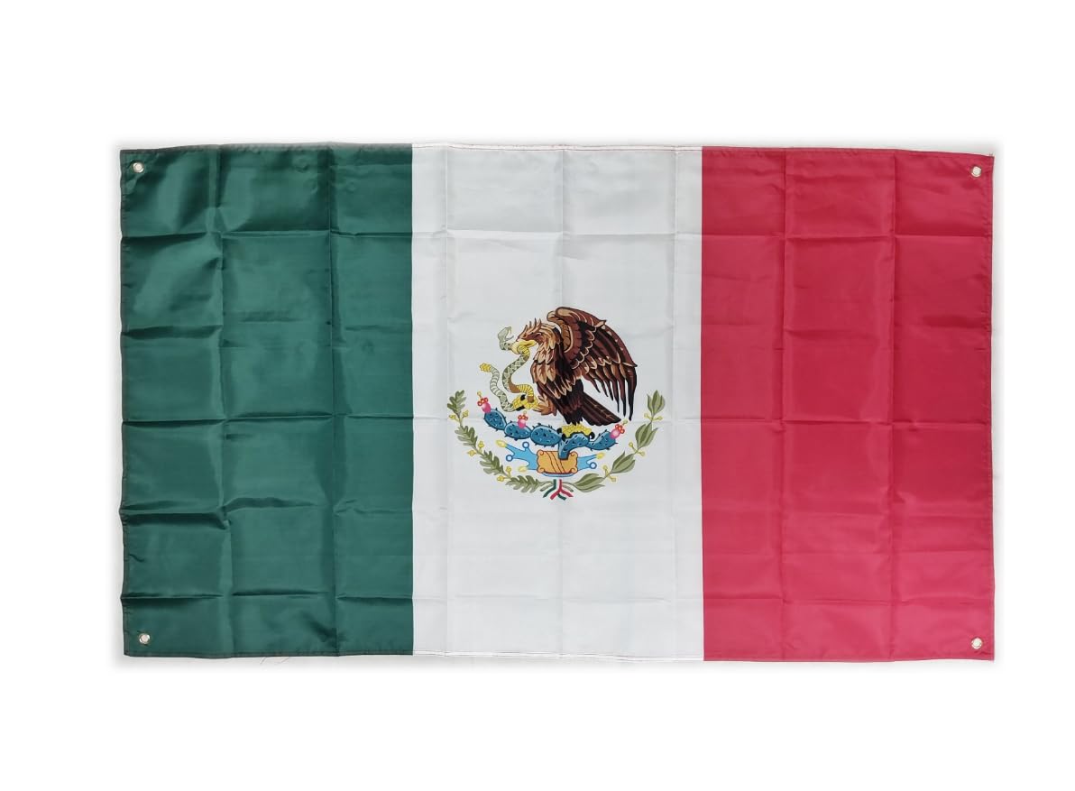 Pandiui23 Mexico Flag Large 5ft x 3ft (150cm x 90cm) Balcony Flag with 4 Eyelets and 4 Cable Ties