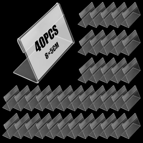 Keboyoe 40 Piezas Mini Soporte Acrílico de Etiqueta Transparente Portaetiquetas Acrilico Soporte de Etiqueta de Precio Portatarjetas Exhibición de Letreros 8 x 5 cm para Comercios Supermercados