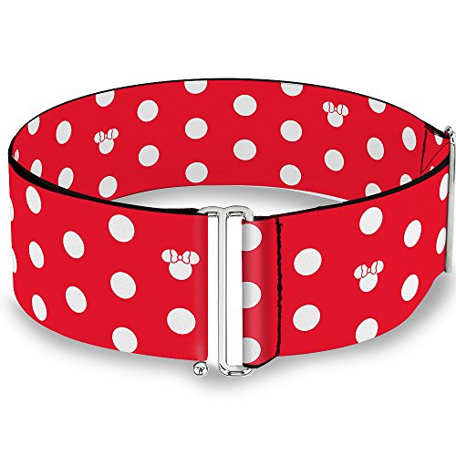 Buckle-Down Disney Belt, Cinch Belt Minnie Mouse Polka Dot Mini Silhouette Red White, 3.0 Inch Wide, Adjustable