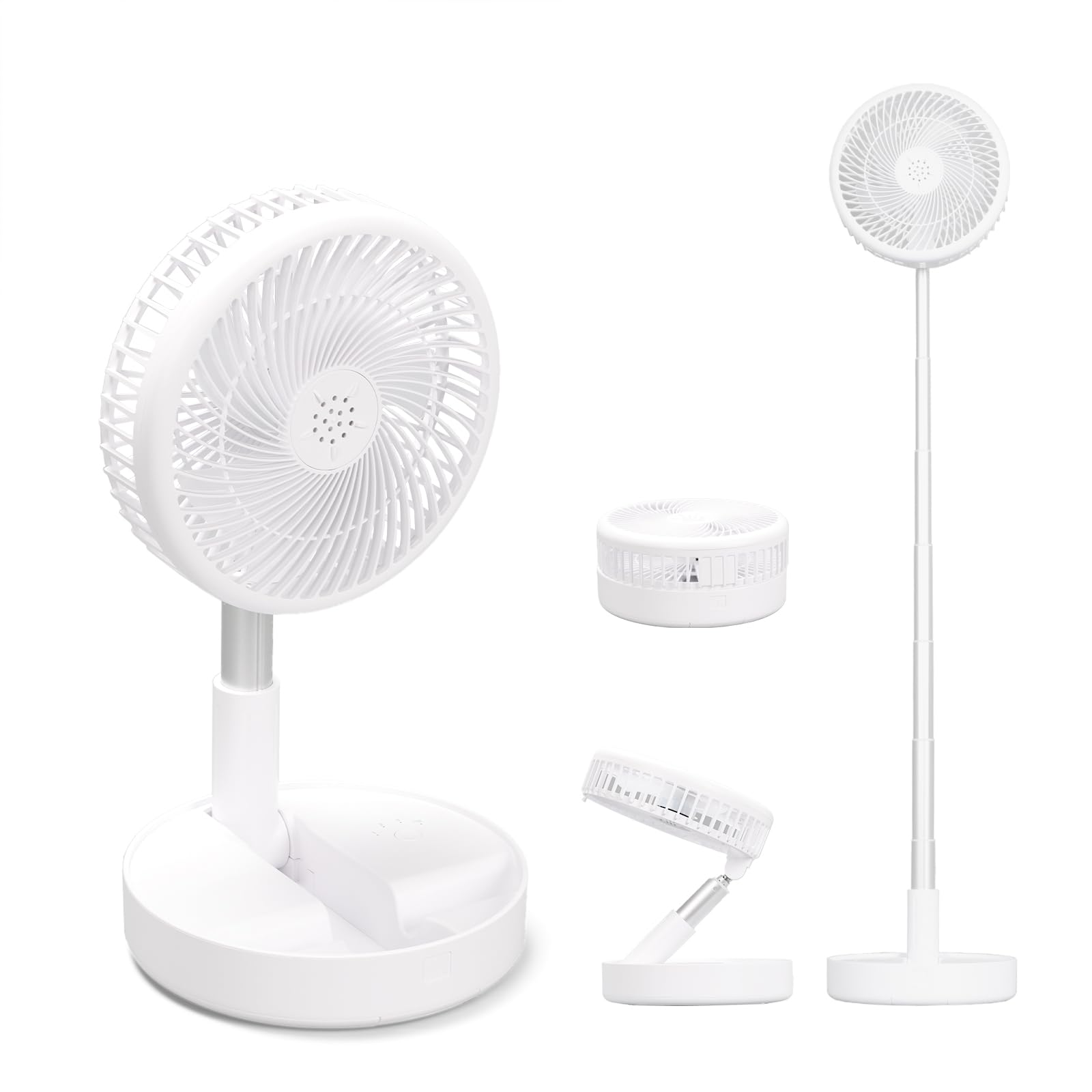 Les-Theresa Ventilatore Pieghevole da Borsa, Mini Ventilatore Portatile, Ventilatore USB Pieghevole, Batteria da7200ma, Ventilatore Portatile USB Ricaricabile per Ufficio, All'Aperto (Bianco)