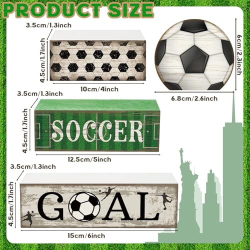 Image of Moucuny 4 Pcs Soccer Party Decorations Soccer Table Centerpiece Football Tiered Tray Decor Wooden Ball Block Signs Gift Sports Themed Table Decorations for Boys Baby Shower Party Supplies Decor