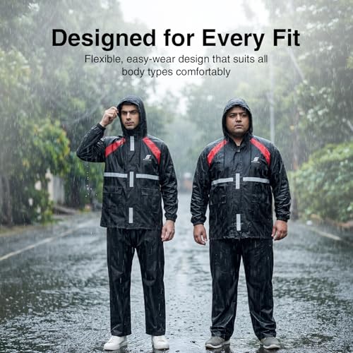 Image of Amazon Brand - Symactive Polyester Water Resistant Rain Coat with Pant (Black, Small)