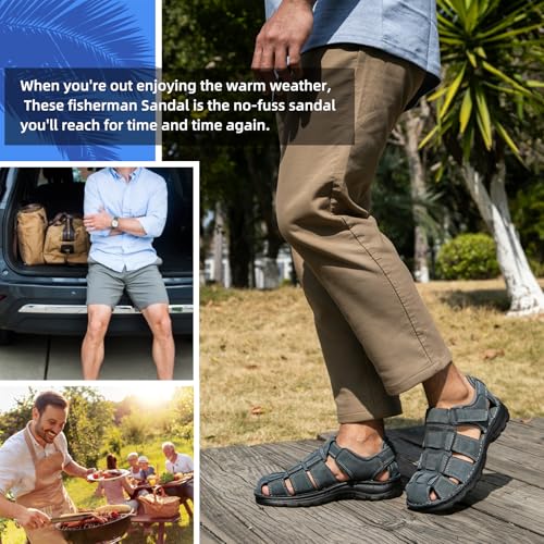 Image of KOIMED Men's Hiking Leather Sandals Closed Toe Water Shoes For Summer Athletic Outdoor Walking Sports Trail River Fishing Wide Adjustable Waterproof Arch Support