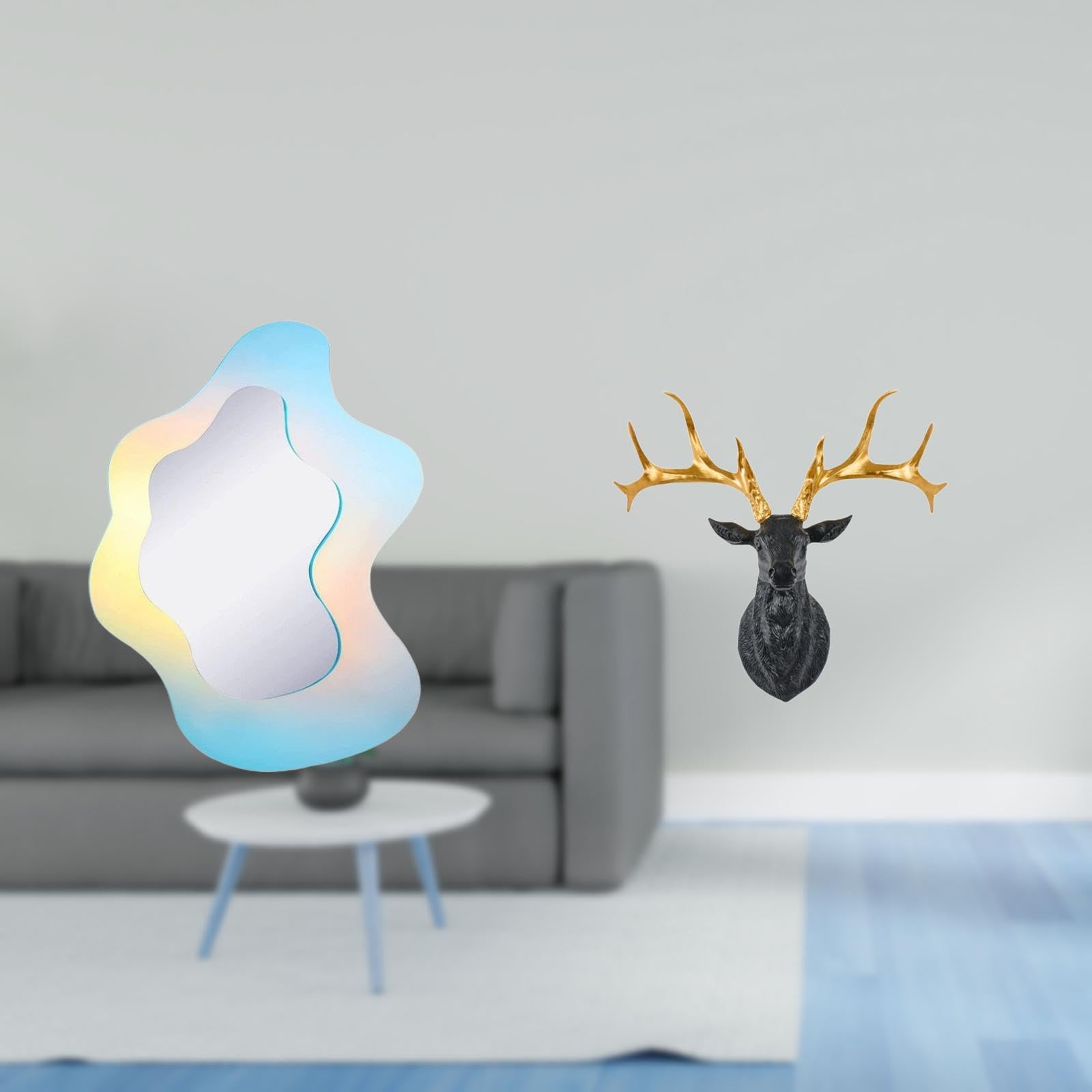 Enakshi® Modern Wavy Acrylic Mirror and Resin Deer Head Sculpture Decorative Wall Art for Bathroom Office Home Boho Collectible Mount Decor|Home & Garden | Home Decor | Mirrors-image-23