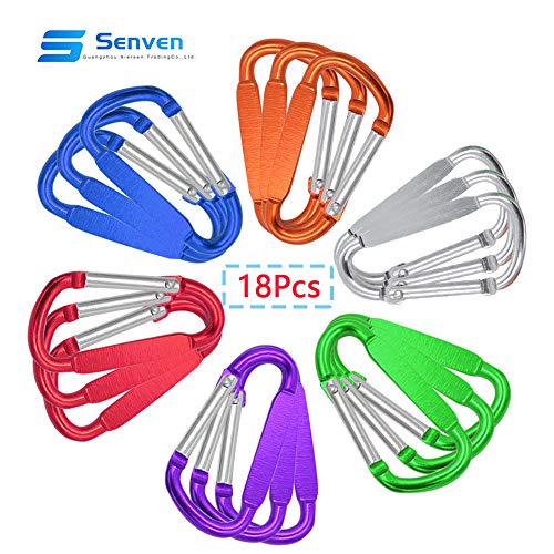 Senven® 18Pcs 5cm Aluminio Mosquetón Set (D-Shape), Mini llavero Mosquetón, Gancho de Resorte y Gancho de Clip Mosquetón (Not For Climbing!)