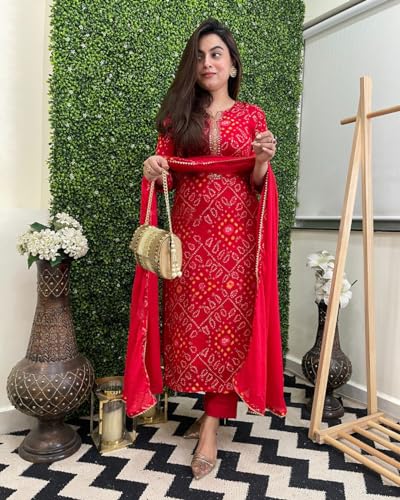 GoSriKi Women's Rayon Blend Straight Printed Kurta with Pant & Dupatta - Image 5