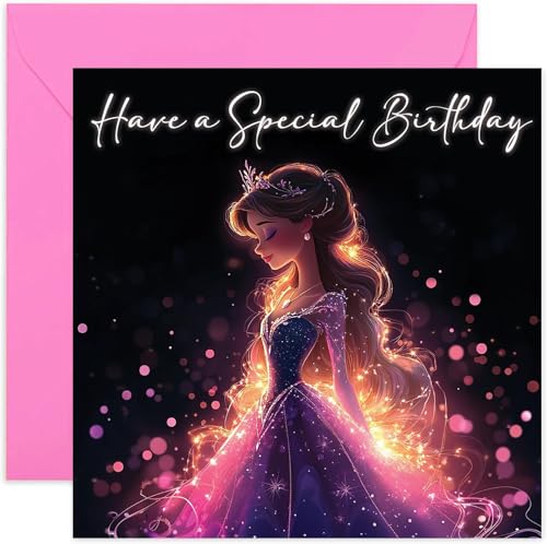 Cartões especiais de aniversário de princesa para meninas, fabuloso cartão de feliz aniversário para sobrinha, cartões de aniversário 5, 6, 7, 8 para ela, presente de aniversário de princesa