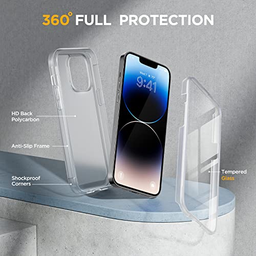 Image of Miracase Glass Series Designed for iPhone 14 Pro Max Case 6.7 Inch, Upgrade Full-Body Magnetic Case with Built-in 9H Tempered Glass Screen Protector, with Camera Lens Protector, Frosted Clear