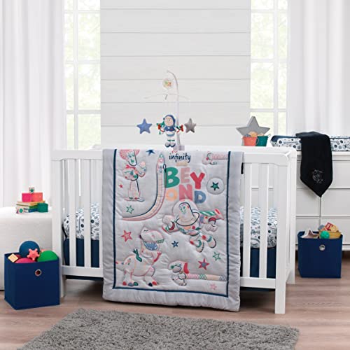 Image of NoJo Disney Toy Story Color Crazy Blue, Green and Orange Blast Off Buzz Lightyear Super Soft Appliqued Baby Blanket