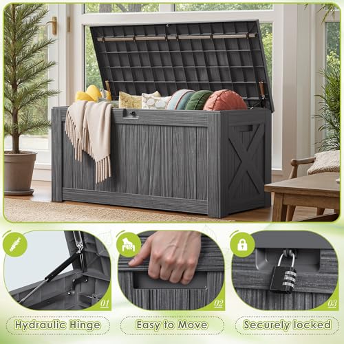 Image of Devoko 125 Gallon Outdoor Storage Box, Waterproof Resin Deck Box