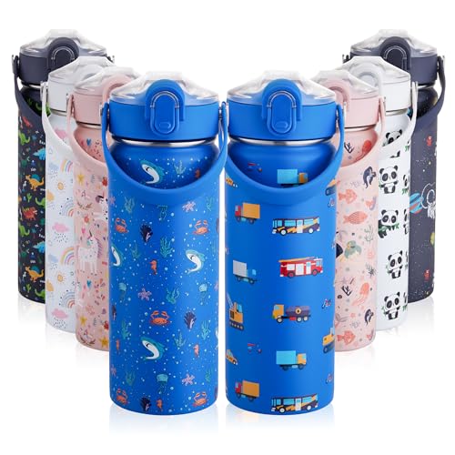 Autsel 550ml Botella Agua Acero Inoxidable para Niños con Pajita, Botella Termica Infantil Frías y Calientes Sin BPA para la Escuela