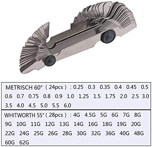 52 Piece Thread Pitch Gauge SAE Stainless Steel Screw Pitch Measuring Tool I Metric & British Whitworth Standard
