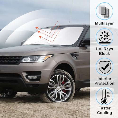 Windshield Sun Shade Custom Fit for 2013-2021 Land Rover Range Rover (Not Fit Range Rover Sport) Accessories Foldable Sunshade Sun Blocker Protect Car from Sun Rays & Heat Damage Keep Car Cooler by LHFLIVE - Image 2