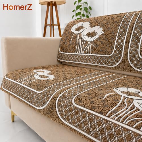 Image of Homerz Premium Chenille Fabric Sofa Cover | Soft, Durable & Dustproof | Decorative Couch Cover (Florida Chocolate, 5 (3+2) Seater, Seat Cover with Backrest)