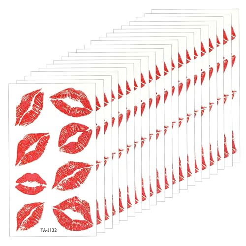 XLIUAX 20 Sheets/160pcs Kiss Tattoos Temporary Waterproof Kiss Tattoos Sexy Fake Red Lips Temporary Tattoo Stickers for Women Girls Party Favors Valentines Decorations