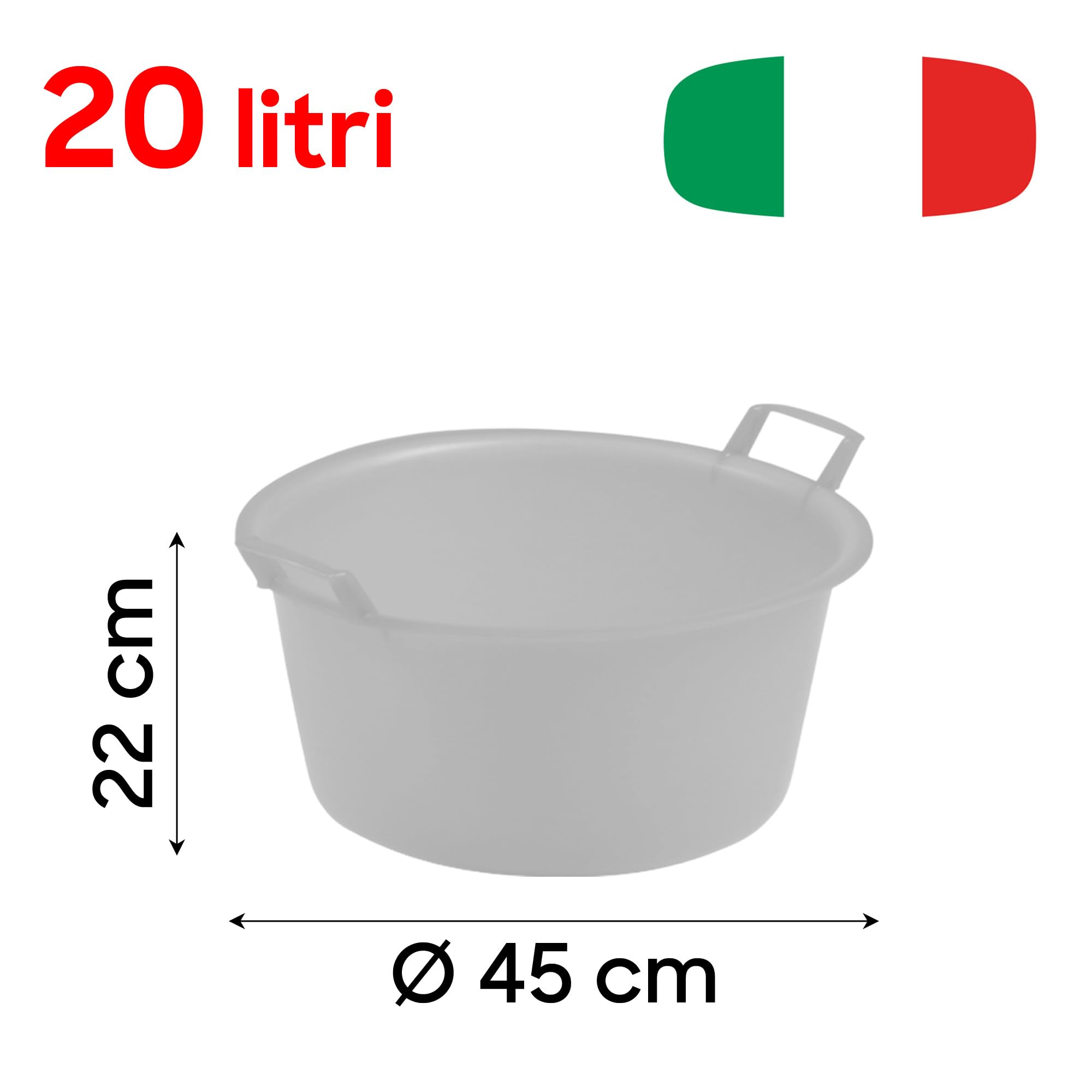 Sicignano | Juego de 6 cuencos redondos de polietileno – Idónea para el contacto alimentario – Multiusos para cocina, lavandería, jardinería y limpieza doméstica – Resistente y ligera, (neutro