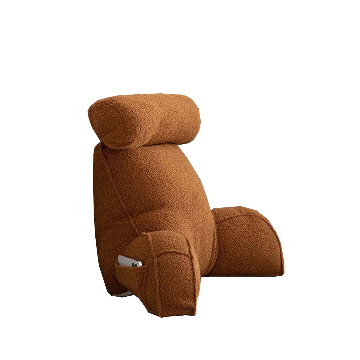 PROHEL Teddy Fluffy Warm Upgrade Reading Backrest with Neck Pillow for Reading Watching TV, Soft Arms Lumbar Wrist Support Cushion Bed Rest Pillow, Removable Washable Cover