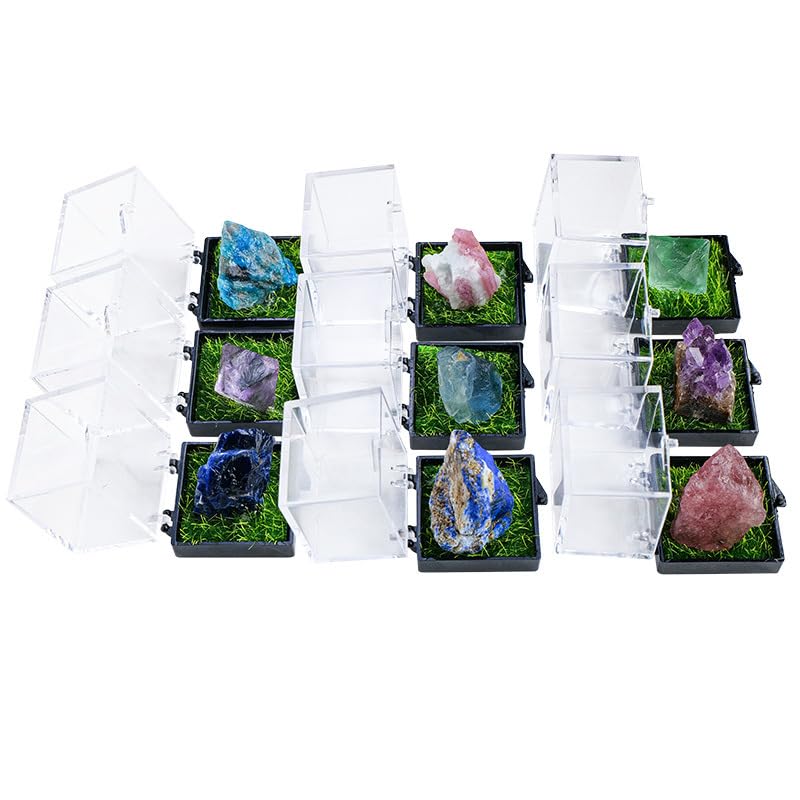 Namzi 2 Pieces of Natural Gray Crystal raw Stone Mining Label Box Ornament, Crystal raw Stone Children's Mining Science Popularization Teaching Gift Ornament