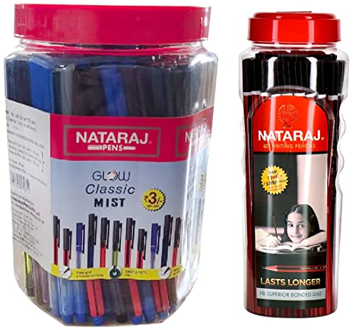 Image of Nataraj Glow Classic Mist Ball Pen Jar (Pack of 100, Assorted) 621 Pencil Jar - Pack of 50