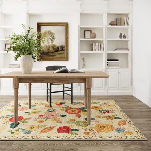 3x5 Washable Area Rugs for Bedroom: Entry Throw Rug Stain Resistant Distressed Boho Rug Non Slip Low Pile Small Carpet for Bedroom Kitchen Entryway Living Room Bedside Office Entrance