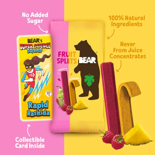 Image of BEAR Real Fruit Snack Splits - Gluten Free, Vegan, and Non-GMO - Raspberry and Pineapple - Healthy School And Lunch Snacks For Kids And Adults, 0.7 Ounce (Pack of 18)