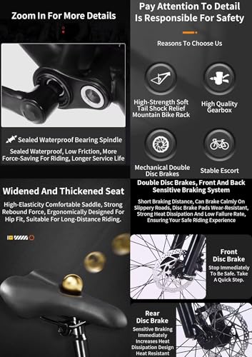 24", 26 Inch Mountain Bike, Adult Bicycle, Teenager Bike, All Terrain Sport’s Cycle, Unisex MTB, Men & Women’s Bike, Dual Suspension, 21 Speed, Double Disc Brakes, New (26 Inch) - Image 3