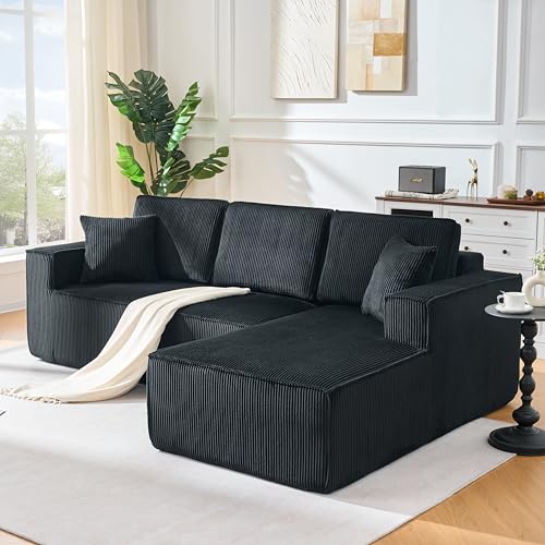 Yihomfy Canapé d'angle, Canapé Compressé en L avec Méridienne et 2 Coussins, Canapé 3 Places Modulable en Velours côtelé, Canapé Cloud-Assise Profonde,...