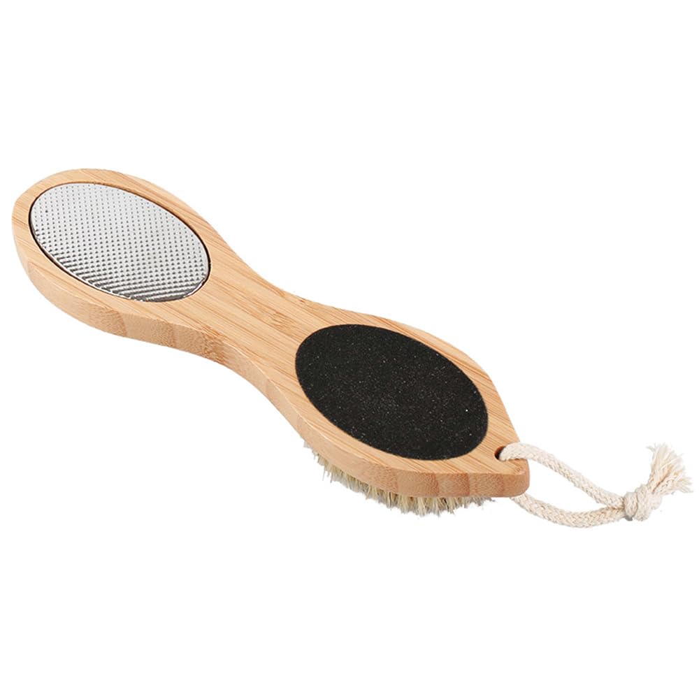 Spazzola per Piedi in Legno con Pietra pomice 4 in 1, rimozione Calli per Pelle Dura con Spazzola in setola per la Cura dei Piedi, Pietra pomice, raspa mentale per i Piedi
