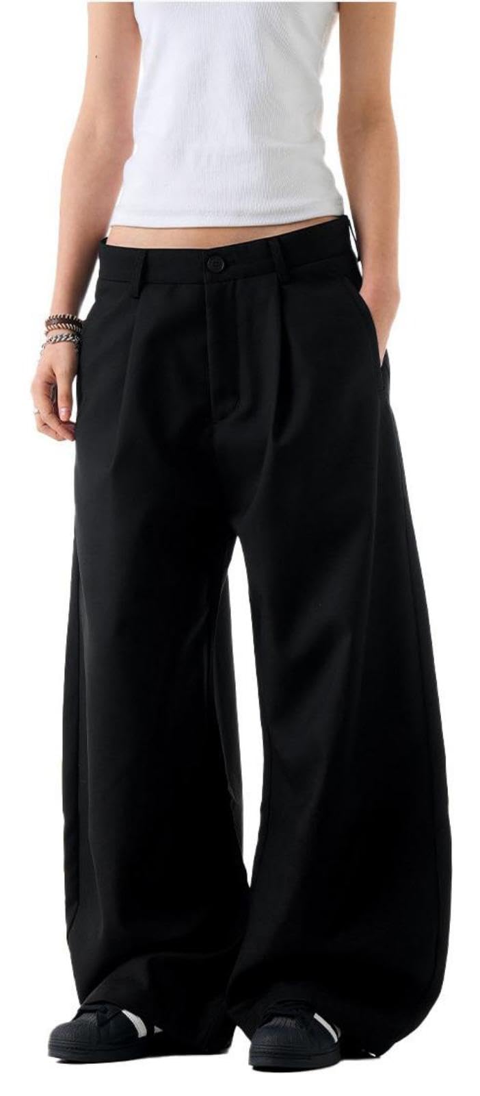 AIFARLD Mens Baggy Dress Pants Business Casual Wide Leg Zipper Fly Pleated Loose Banana Suit Trousers with Pocket