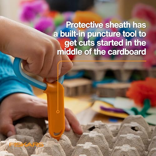 Image of Fiskars Kids Cardboard Creator - Safer Cardboard Cutting Tool with Ergonomic SoftGrip Handle, For Craft and School Supplies, 5 inches
