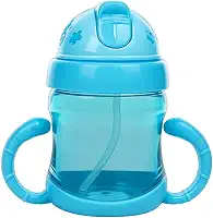 Garrafa de Treinamento Infantil 220ml com Canudo Retrátil – Antivazamento, Alças Laterais, Plástico Azul