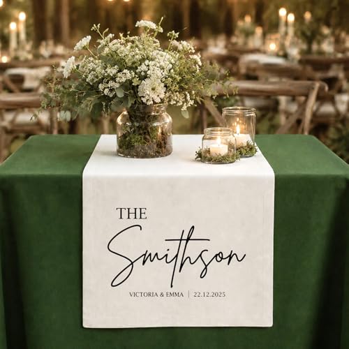 Image of Custom Wedding Table Sign, Personalized Fabric Wedding Banner Table Decor | Mr & Mrs Canvas Sweetheart Table Decor, Wedding Sign for Table, Wedding Welcome Sign, Customized Table Runner with Name