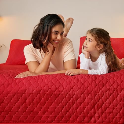 Exclusivo Mezcla Reversible California King Size Quilt Bedding Set with Pillow Shams, Lightweight Quilts Cal King Size, Soft Bedspreads Bed Coverlets for All Seasons - (Red, 112"x104")