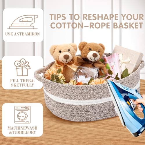 Image of Colingmill 1 Set Woven Basket for Gift Empty with Cellophane Wrap Set 14 x 10 x 5.5 Inch, Medium Decorative Gift Basket Empty to Fill, Cotton Rope Storage Box Decor (Khaki)
