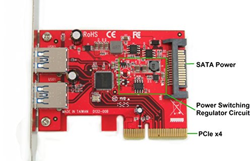 Ableconn PUSB31P2A USB 3.1 Gen 2 (10 Gbps) 2-Port Type-A PCI Express (PCIe) x4 Host Adapter Card