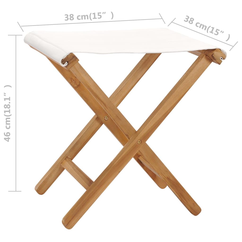 vidaXL Sedie Pieghevoli 2 pz in Legno di Teak e Tessuto Bianco Crema