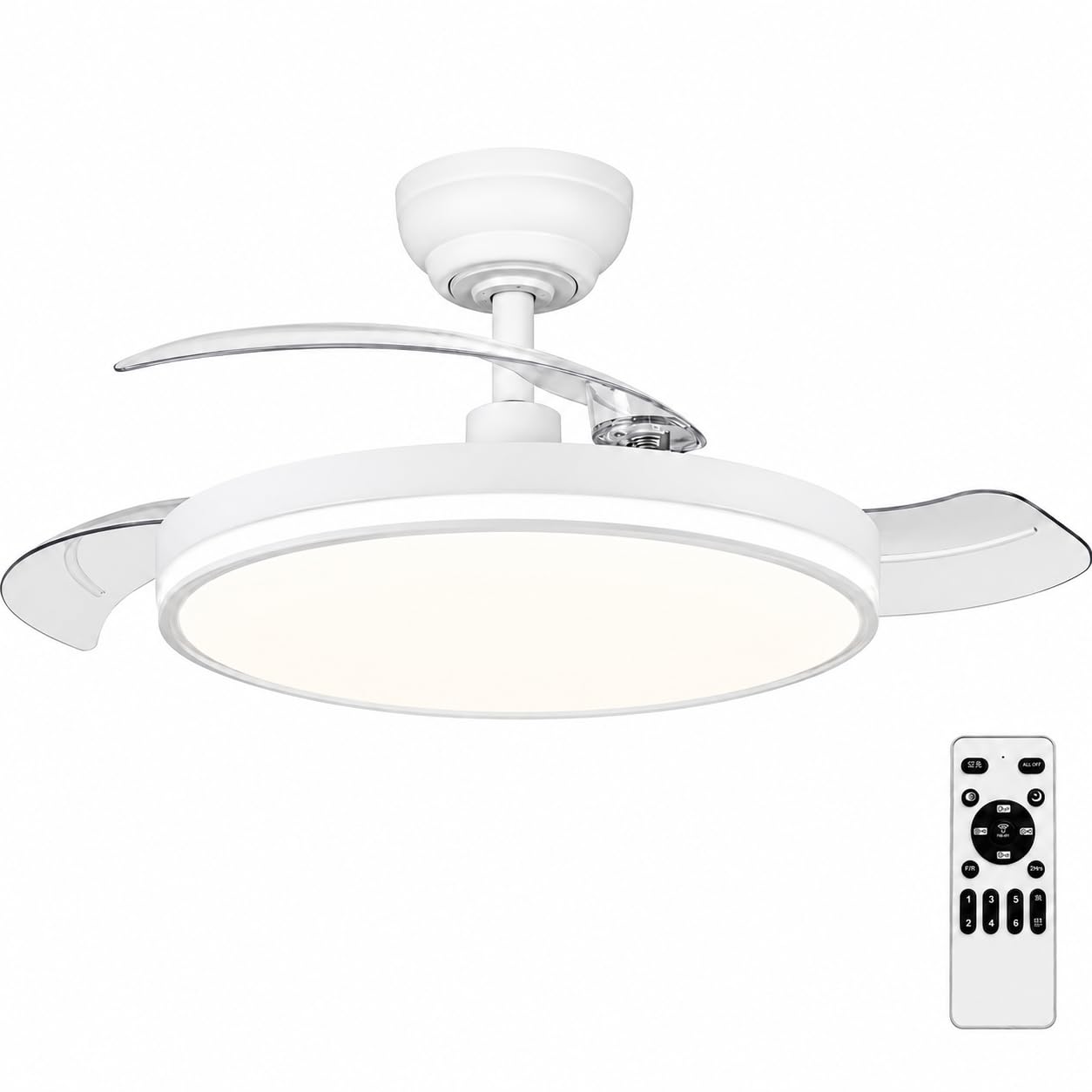 MARSI Ventilatore da Soffitto con Luce 106 cm e Pale Retrattili | Dimmerabile Lampada Ventilatore da Soffitto con Telecomando per Camera da Letto, Soggiorno e Cucina 6 Velocità