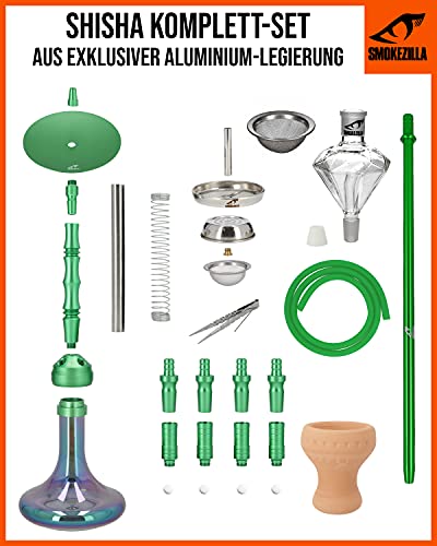 Smokezilla® MINYA 4S 4-Schlauch-Set Aluminium Rainbow Shisha | Spitze Optik mit Regenbogen Bowl und Diamond… – Bild 3