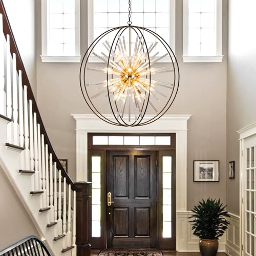 Image of Modern Large Black and Gold Crystal Chandelier for Entryway High Ceiling