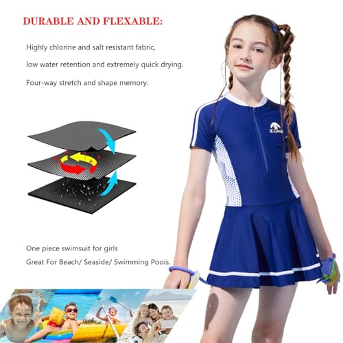 Image of karrack Girls Swimsuit Beach Sport Skirt hemt One Piece Swimsuit UPF 50+ Sun Protection Bathing Suits