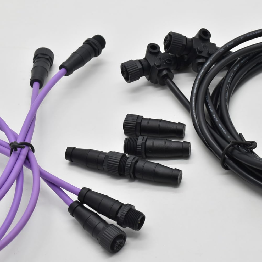 Jenngaoo Cavo NMEA 2000, 1m Cavo di Derivazione Backbone Impermeabile M12 5Pin IP67 con Connettore Maschio Femmina per Reti NMEA 2000