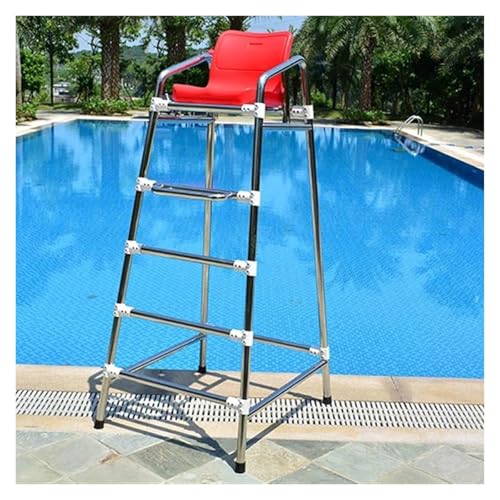 Silla salvavidas piscina acero inoxidable 190 cm roja miniatura 1