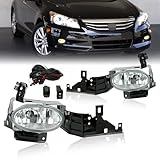 YLT AUTO Running Fog Light Replacement Kit Clear Lens LH + RH with A Pair of Bulbs and Switch Harness Kit Fit 2011 2012 For Honda Accord Sedan front bumper fog lamps
