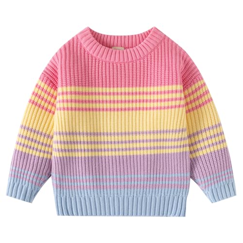 Kunyeah Toddler Boys Girls Crewneck Sweater Baby Striped Knit Pullover Soft Warm Winter Fall Jumper for Kids 2-7 Years
